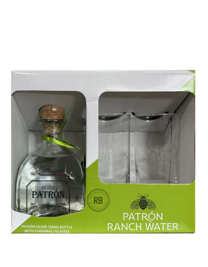 Patron Tequila Silver Gift Set With 2 Glasses