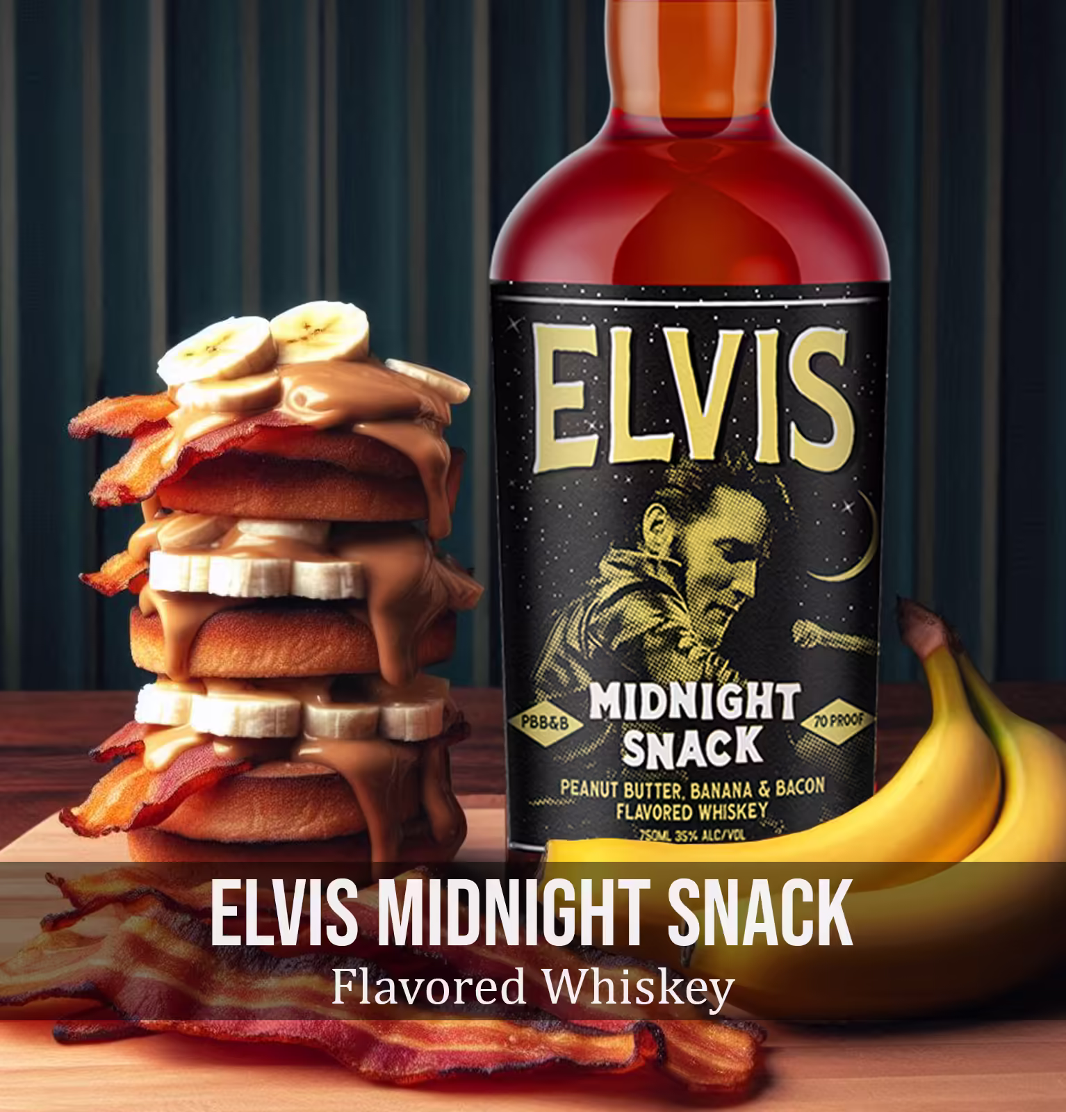 Elvis Midnight Snack Peanut Butter Banana and Bacon Flavored Whiskey
