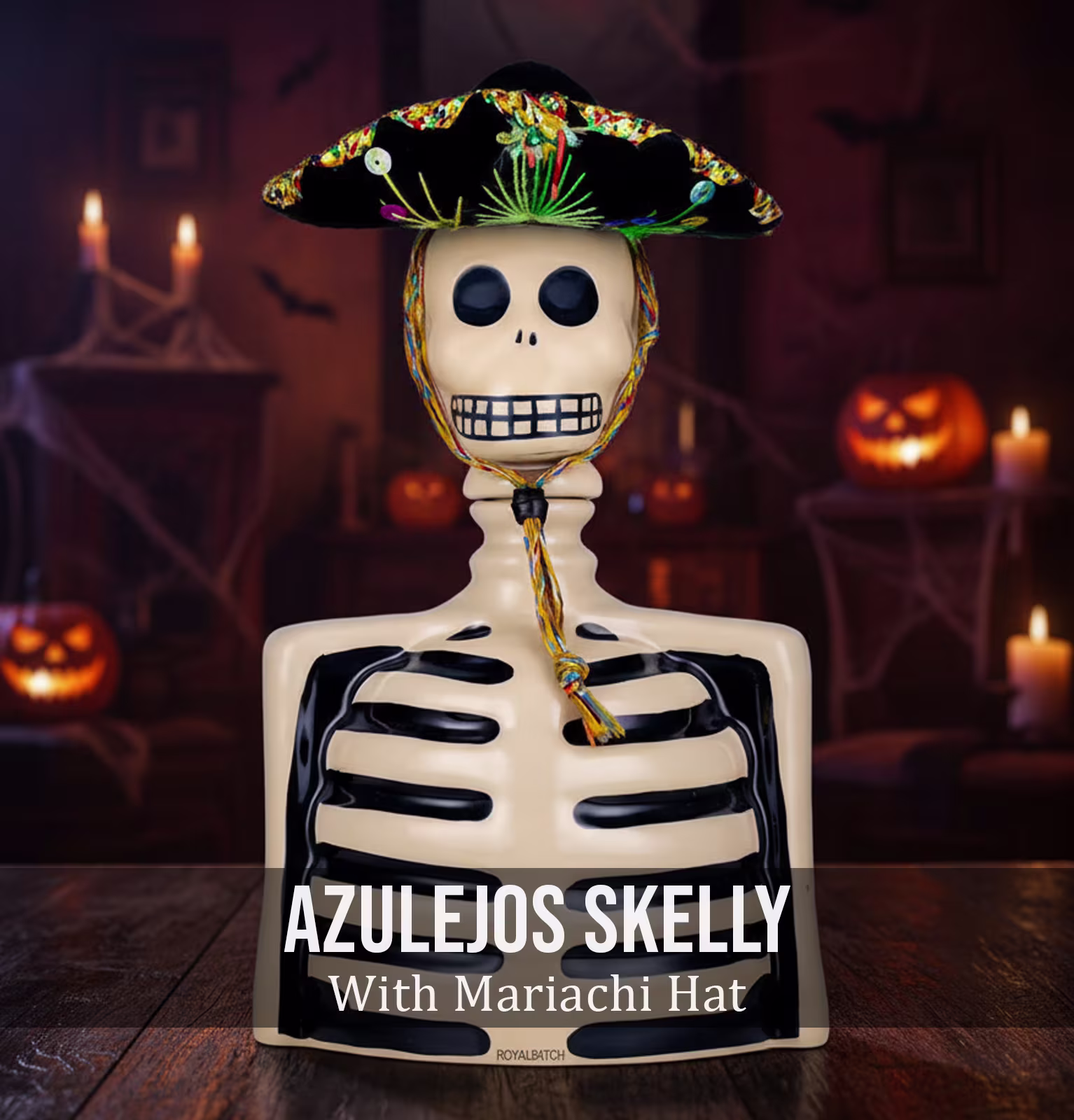 Azulejos Skelly Anejo With Mariachi Hat Tequila