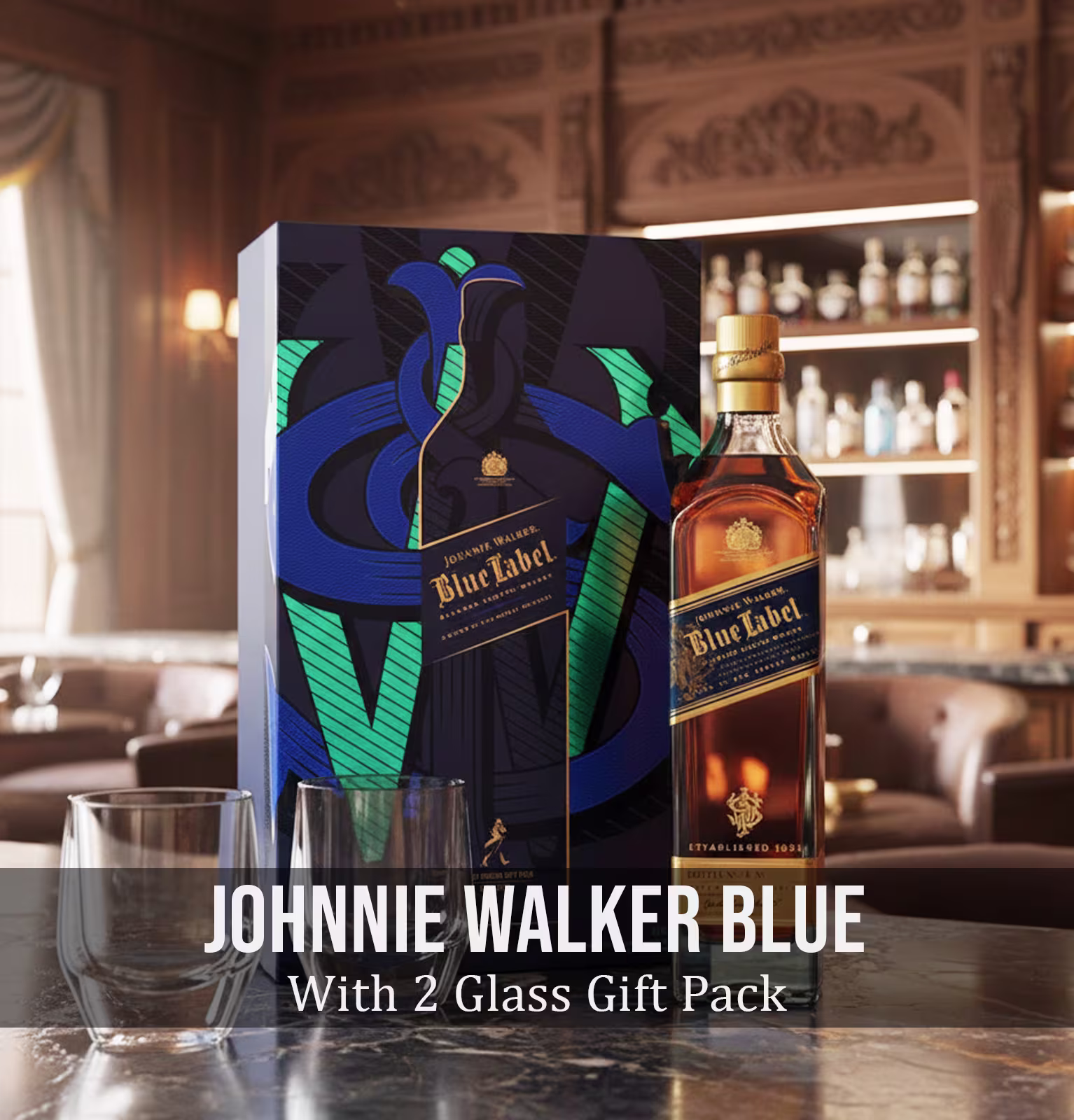 Johnnie Walker Blue Label With 2 Glass Gift Pack